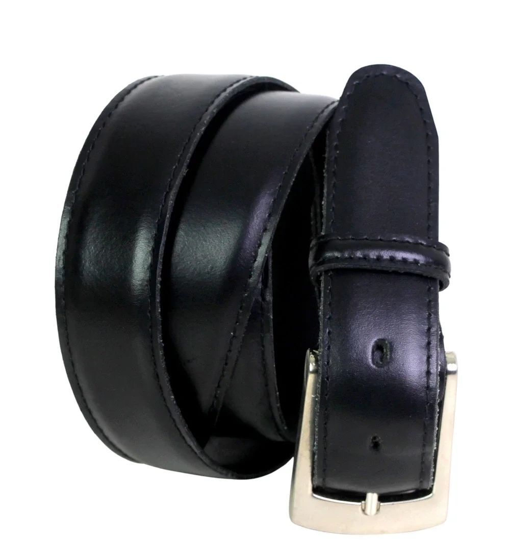 CLASSIC BLACK GENUINE LEATHER 1 1/4"Wd STITCH DRESS CASUAL MEN'S BELT Sz 48 (F34